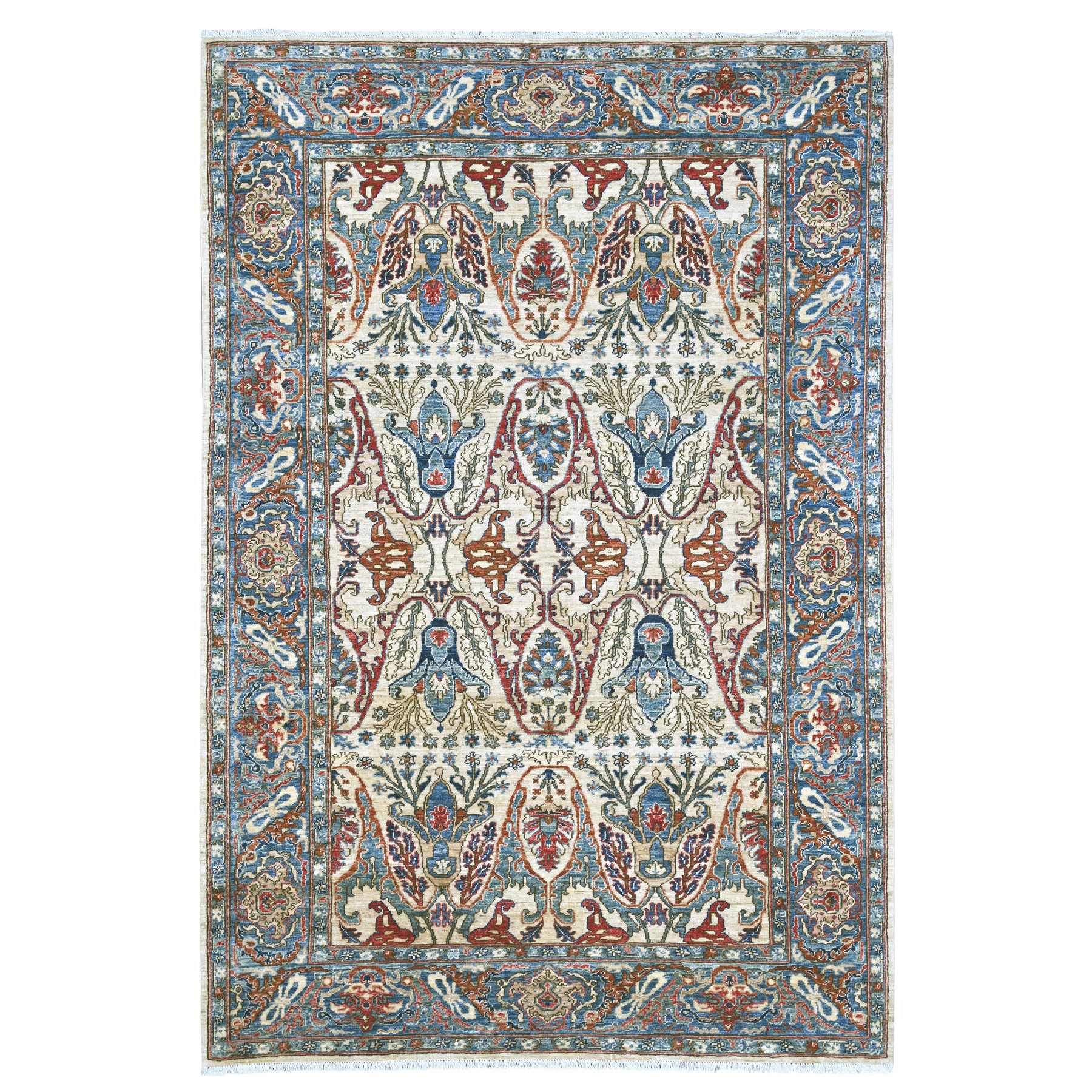 6'x8'10" Chiffon White, Bijar Garus Design, Aryana Grade, Vegetable Dyes, High Mountain Wool, Hand Knotted, Densely Woven, Oriental Rug 